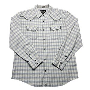 Moonshine Spirit Shirt Mens Large Gray Blue Plaid Western Pearl Snap Regular Fit